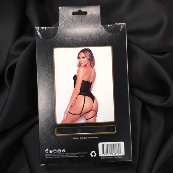 NWB Seven 'til Midnight Strapless Fishnet Strappy Elastic Teddy O/S Black 11617P - Picture 5 of 7